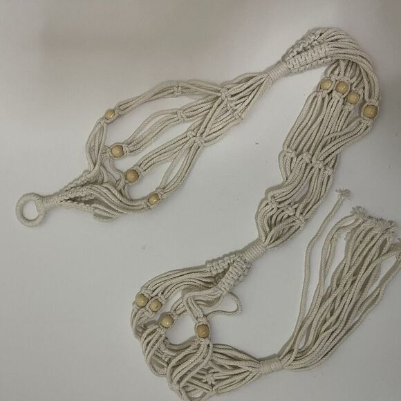 Knit woven macrame beaded tiered hanging bohemian planter - Picture 2 of 2